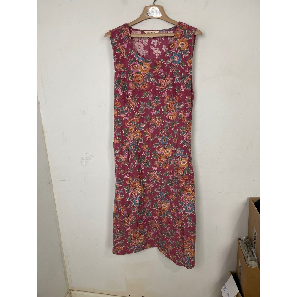 April Cornell Burgundy Floral Midi Dress with Yellow & Blue Accents - Picture 2 of 9